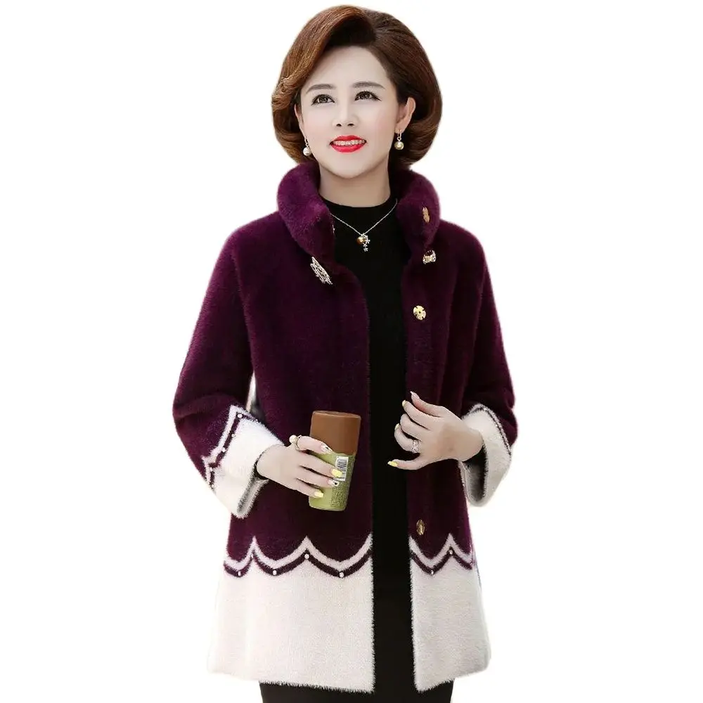 

Western Style Mother Autumn And Winter Mink Velvet Coat Noble Woolen Middle-aged And Elderly Women Fashion Cardigan Coat Tide.