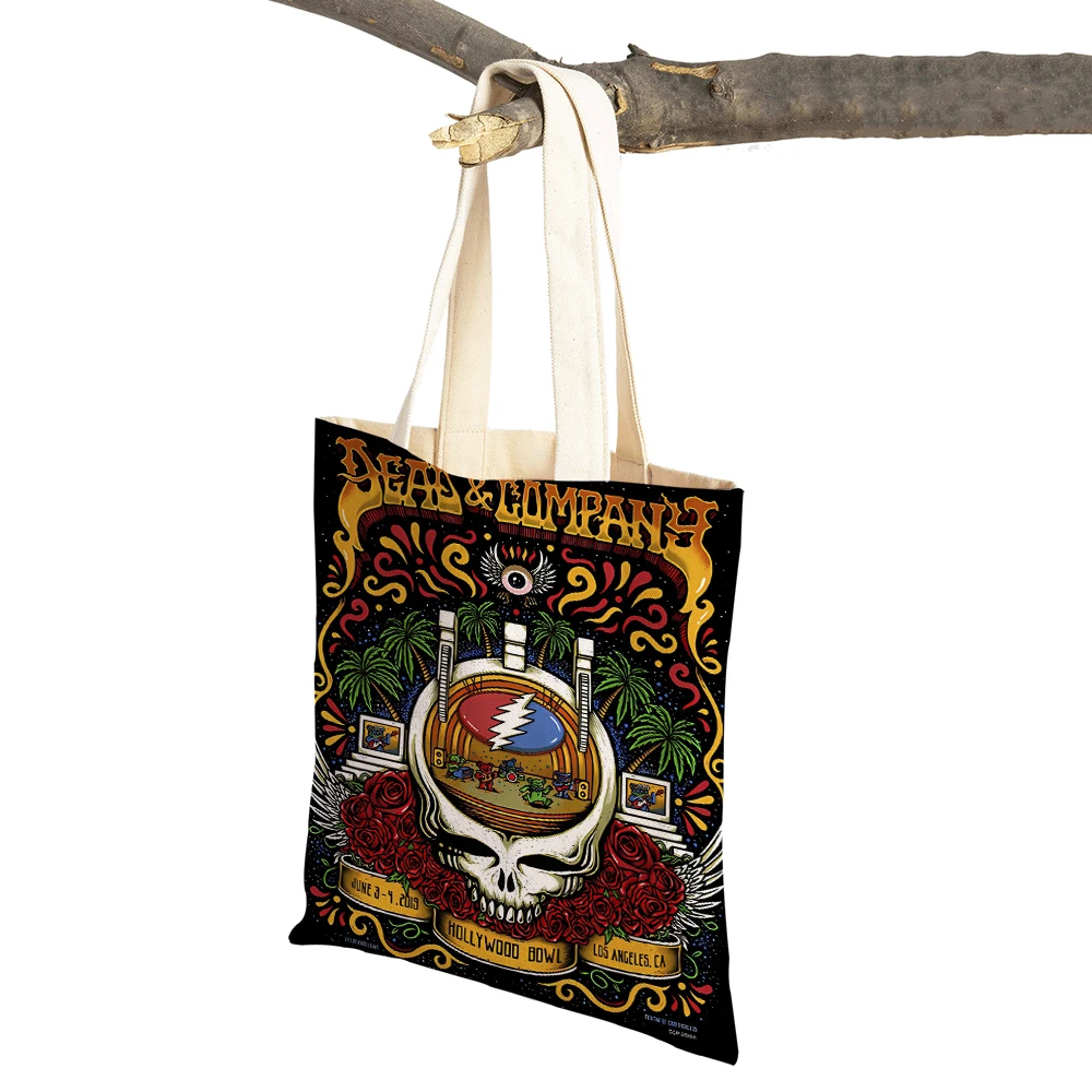 

Grateful Dead рок-группа, женская сумка для покупок, женские сумки, Холщовая Сумка-тоут с черепом Vitage, дорожная сумка через плечо с двойным принтом