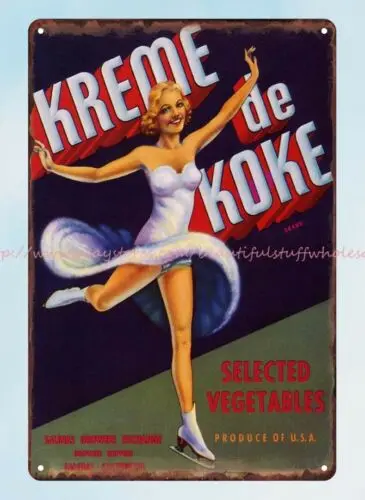 Kreme de Koke овощи фруктовый ящик искусство салины завод обмена металлический жестяной знак