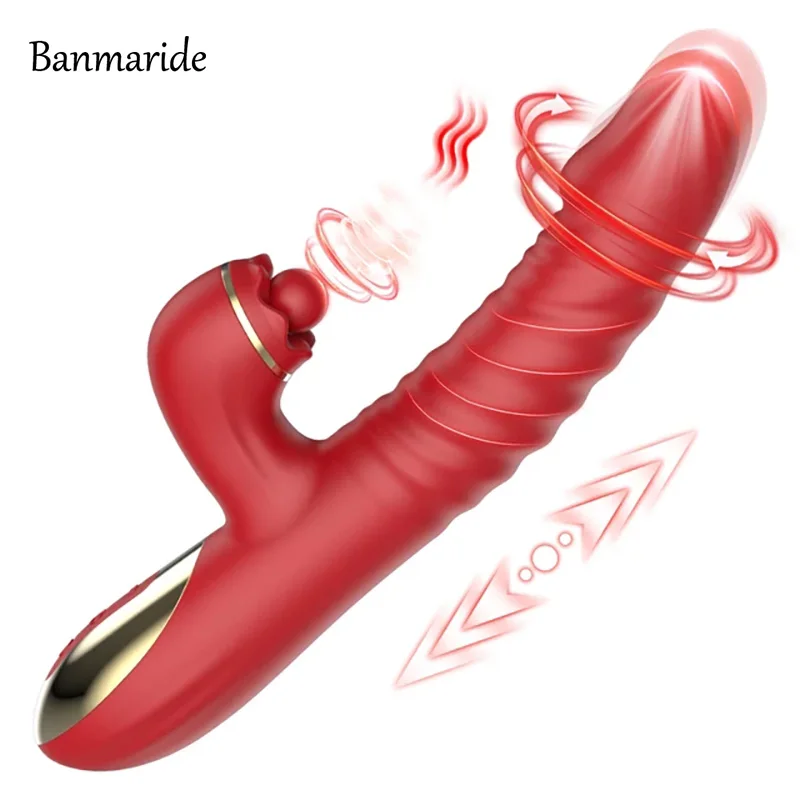 Vibrator-Stoßdildo für Frauen, G-Punkt-Vibrator, Klitorisstimulator, Sexspielzeug, Dildos, 10 Vibrationen, 7-Schubmodus mit Lecken