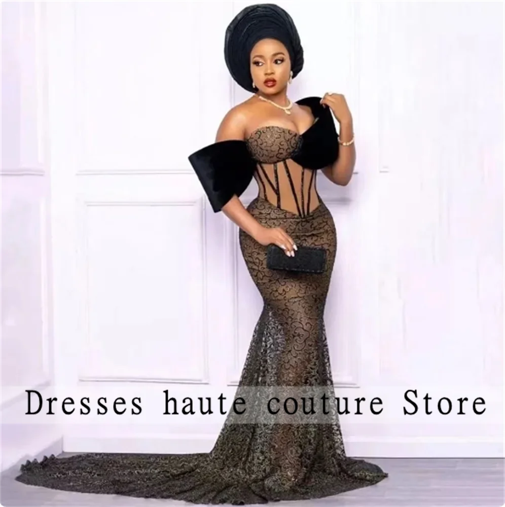 

Aso Ebi African Strapless Women's Mermaid Evening Dresses 2024 Formal Long Floor Length Wedding Party Prom Gowns Robe De Soiree