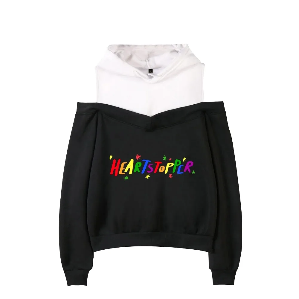 

Heartstopper Rainbow Sweatshirt Female Off Shoulder Hoodie Women Pullover Harajuku Streetwear Japan Manga Funny Clothes tops