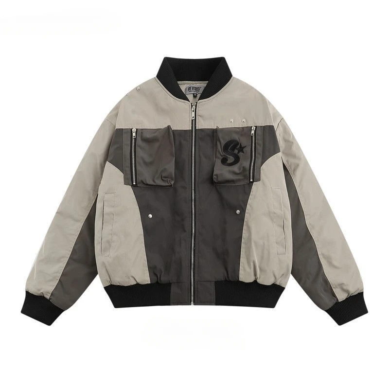 

Американская куртка-бомбер с вышивкой, хлопковая куртка на молнии для мужчин и женщин, контрастные цвета, комбинированная рабочая одежда в стиле ретро, плотные теплые парки, пальто