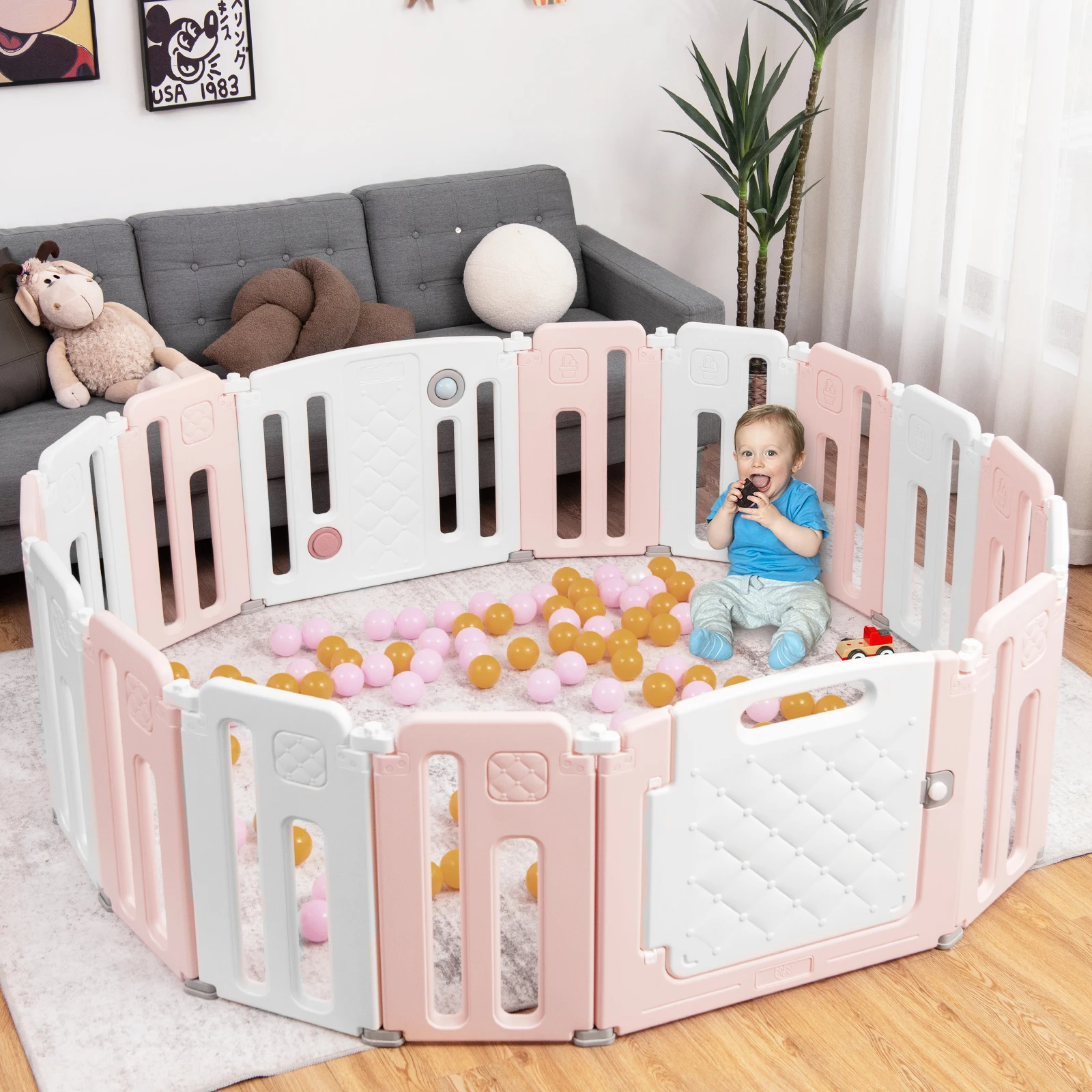 16 Panels Baby Safety Playpen Kids Safety Activity Play Center w/ Drawing Board 3