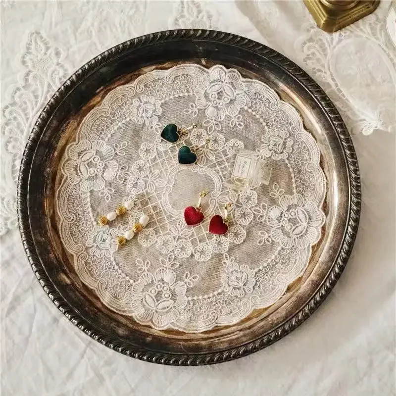 Lace Tablecloth Vintage French Lace ins Table Mat Embroidered Pastoral European Style Bedside Table Decoration Rose Placemat table cloth