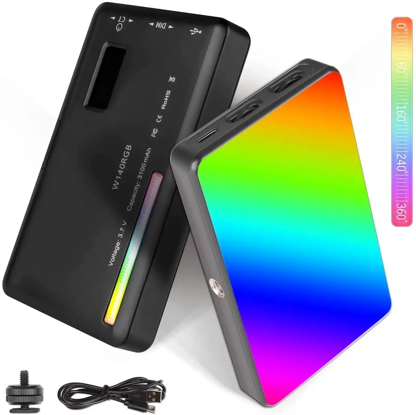 

LUXCEO W140 светодиодный RGB-видеокамера с полным цветом 0-360 °, 2500 до 9000K, 8 Вт, 3100 мА · ч