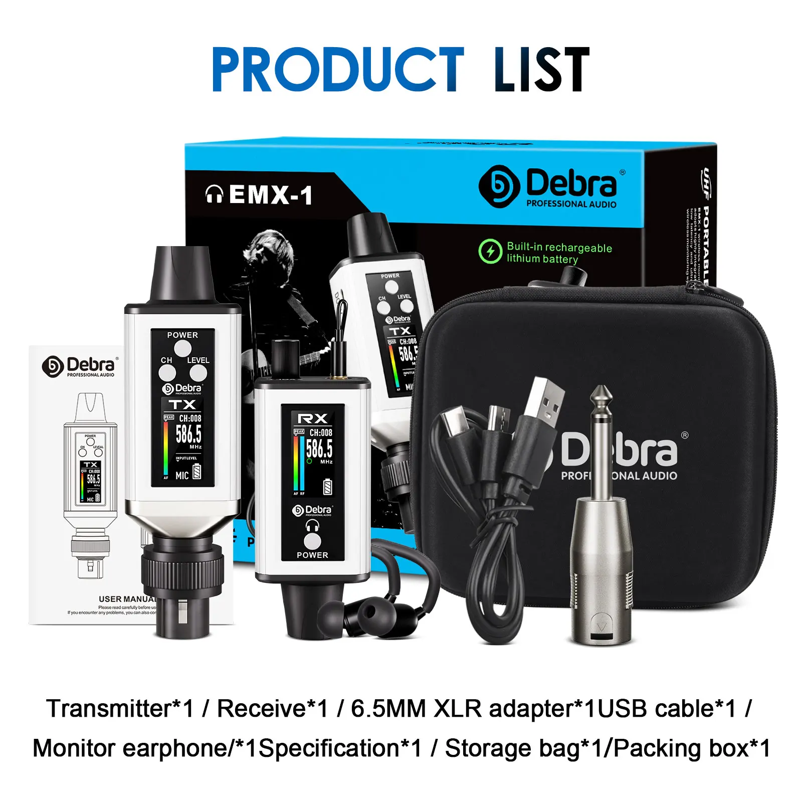 2025 NEW  Audio UHF IEM Stereo EMX-1 wireless monitoring system Rechargeable wit