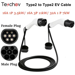 Teschev 16A/32A 11kW Type2 to Type2 EV Charging Charging Cable IEC 62196-2 Charger For Electric Vehicles PHEV Car Public Station