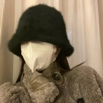 단색 다목적 어부 모자 모방 토끼 머리 커버 귀 보호 감기 증거 여성용 따뜻한 봉제 모자