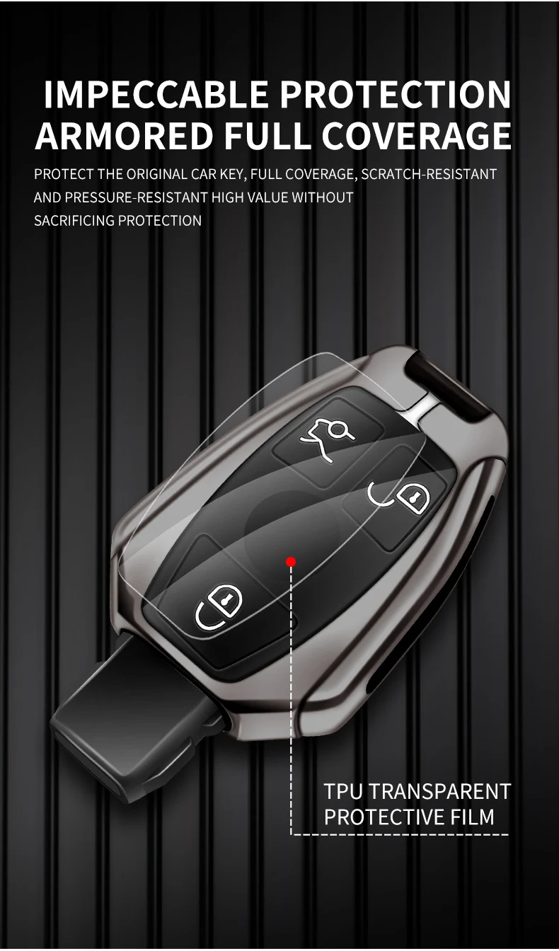 Custodia per chiave A distanza per auto in lega di zinco Shell Fob per Mercedes Benz A B C classe E GLA CLA GLC CLS W204 W221 W205 W176 W212 W463 AMG - S8e42772fc8e047628e1eebc5a5bd8edb0