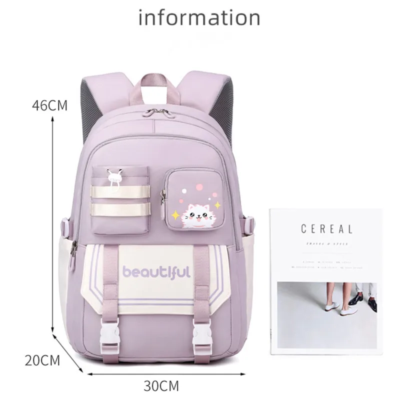 2024 Kitten print Primary School Backpack 1-6 Grade Cute Colorful School Bags For Girls Waterproof Large Capacity Schoolbags sac 6