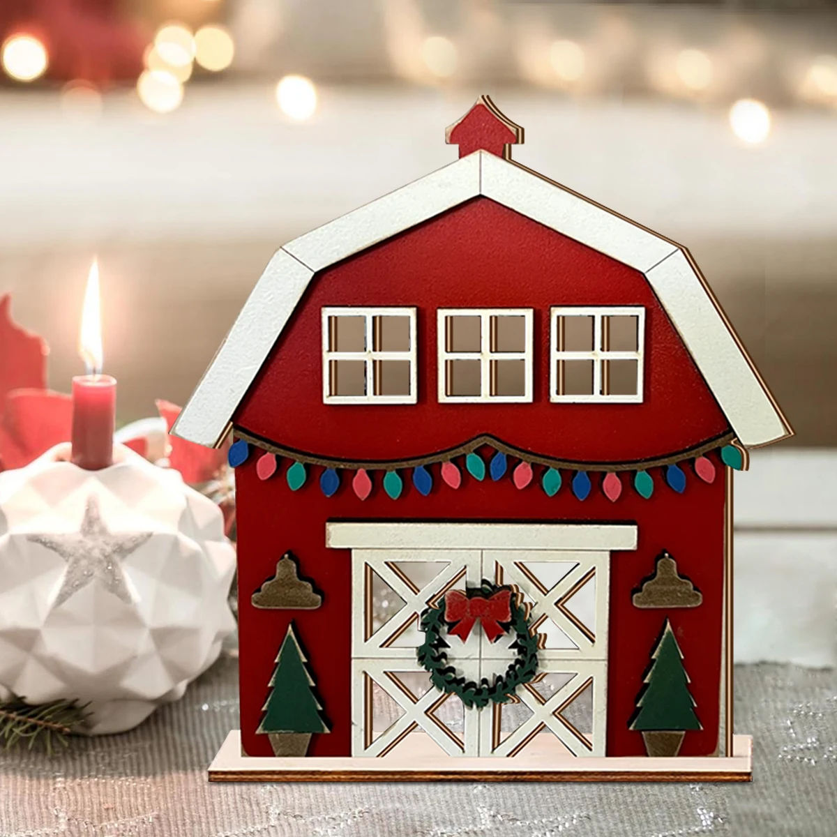 Festive Wooden Barn - shaped Ornament | Christmas - themed Home Decor