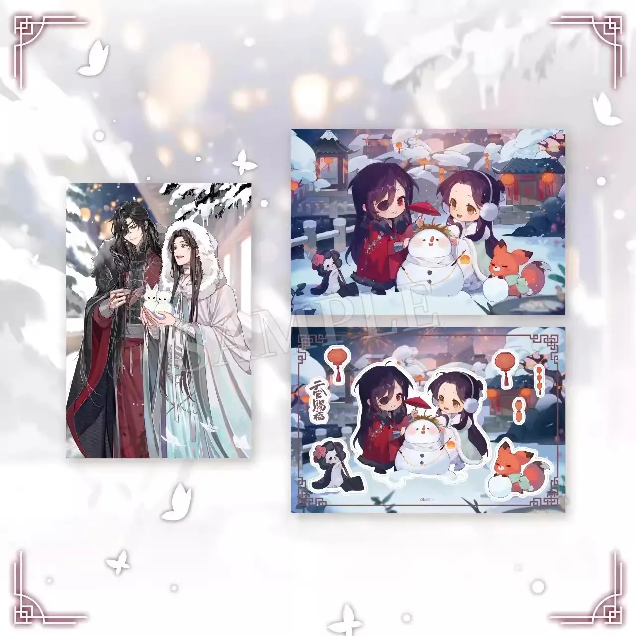 

Anime Heavenly Officials Blessing Courtroom Snow Series Color Paper Postcard Xie Lian, Hua Cheng Quicksand Acrylic Frame