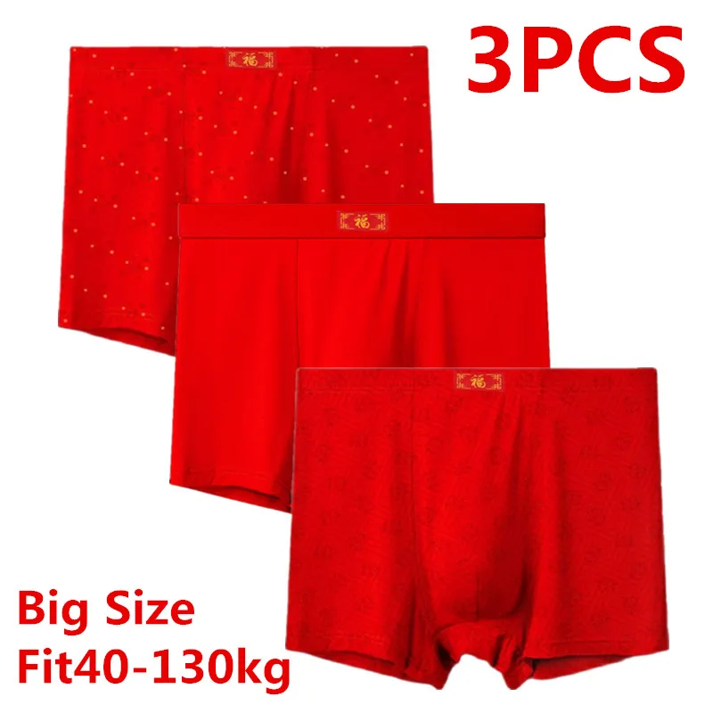 

3 Pcs Big Size Underwear For Man Boy Boxer Briefs Panties Undies Underpant Knickers Red Color Undershorts 4XL 5XL 6XL 7XL 8XL