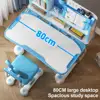 2Pcs/Set Kids Study Desk Chair Set Height Adjustable Children School Study Table Chair Set with Book Stand, Foot Pedal 4