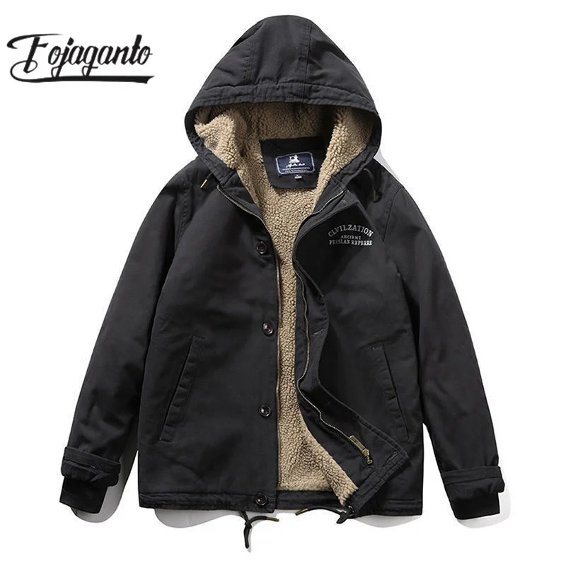 

FOJAGANTO 2023 Outdoor Casual Jacket For Men Hooded Lamb Fleece Warm Coat High Quality Design Selling Streetwear Jacket For Men