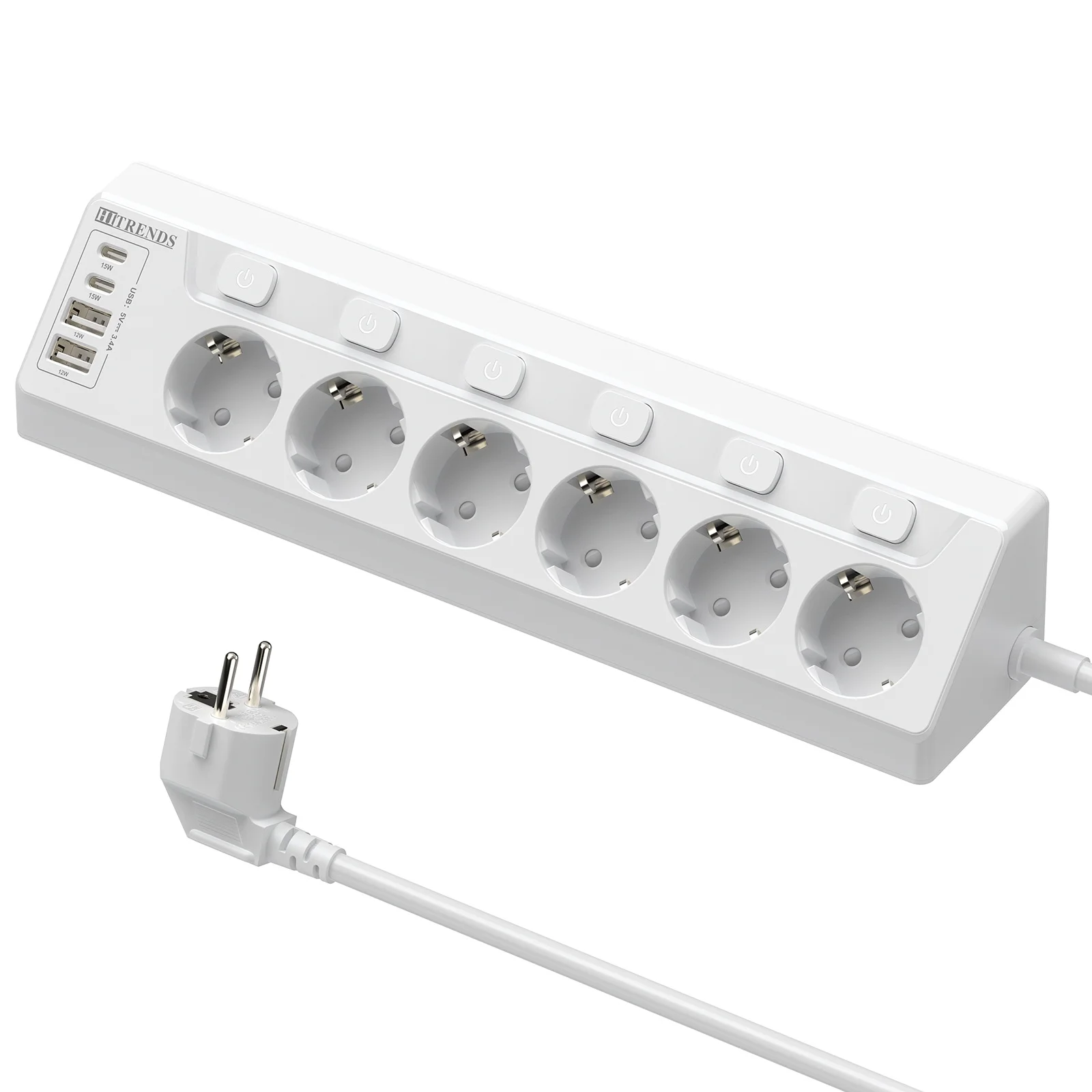 EU Plug Wall-Mounted Power Socket with 6 AC Outlets, 4 USB Ports & Child Safety Features - 2 Meter Extension Cord