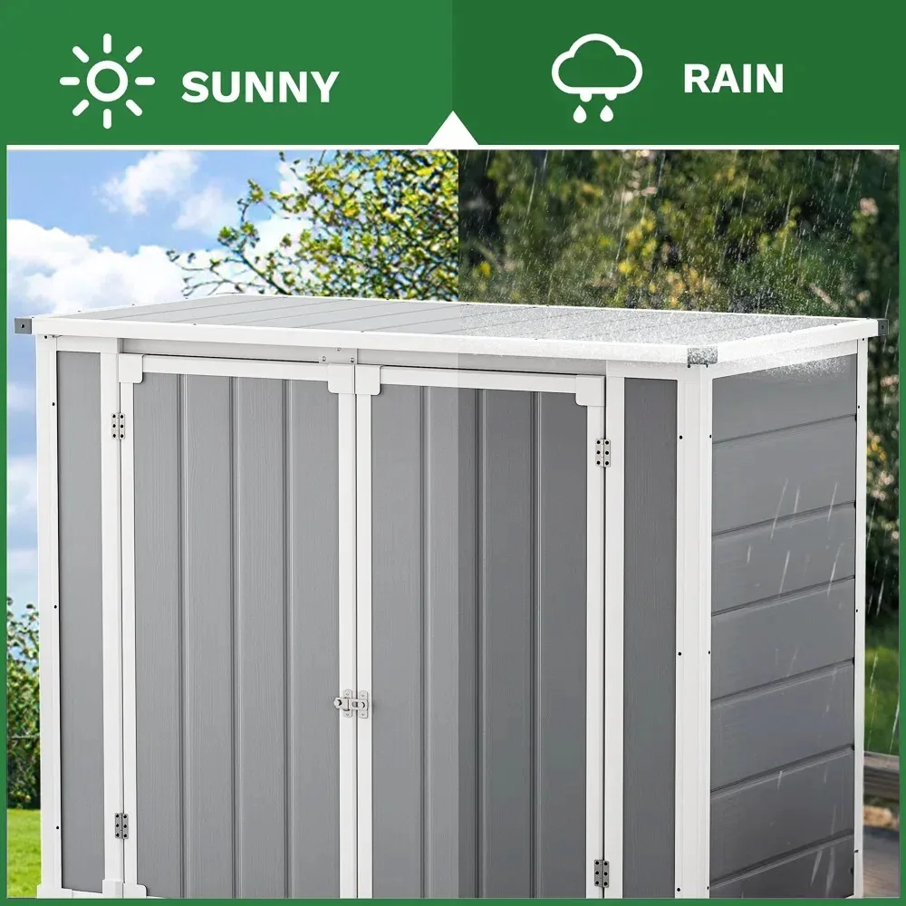 Resin Storage Shed, 41 Cubic Foot Small Outdoor Shed with 3 Doors and Floor, 306 Gallon Deck Box Waterproof