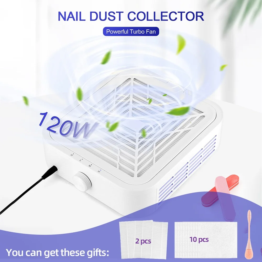 120W Super Suction Nail Dust Collector Powerful Brushless Nail Dust Extractor Nail Art Manicure Fan Vacuum Cleaner With 2 Filter