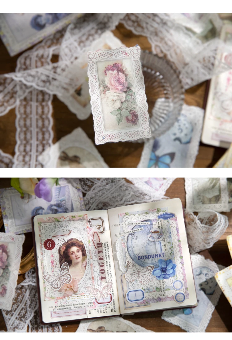 Yoofun 50 teile/paket Vintage Ästhetische Damen Schmetterlinge Blume Scrapbooking Decor Material Papiere Journal Geschenke DIY Schreibwaren – Detail 6