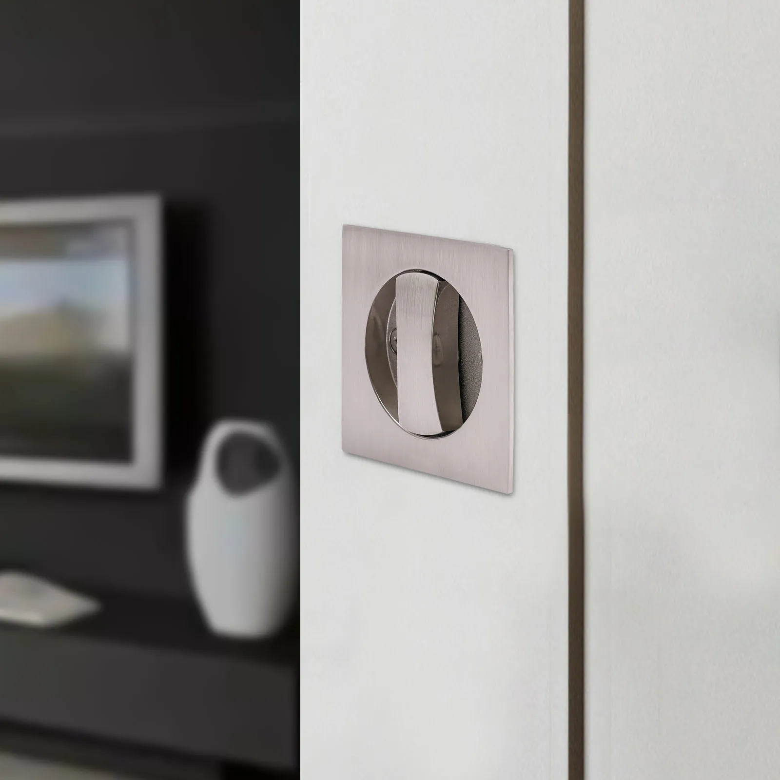 Cavity Sliding door Lock Privacy Function Entry lock Silver Square
