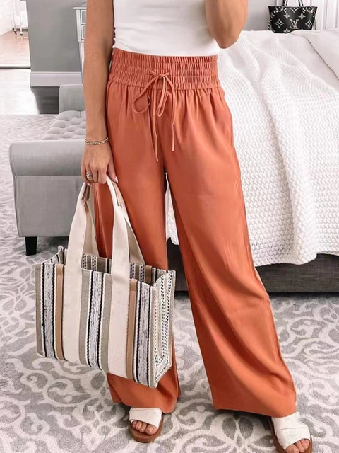 Pantalones Cargo naranjas para mujer, pantalón largo recto de cintura alta,  ropa de calle informal a la moda, pantalones con bolsillos de alta calidad  - AliExpress