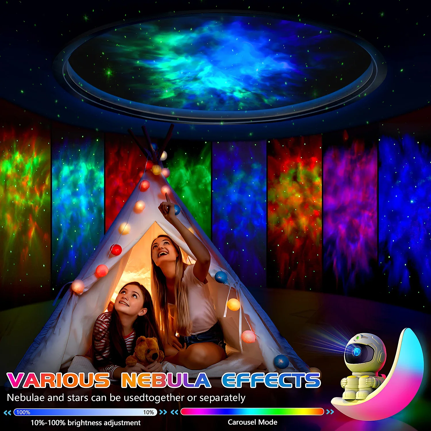 Astronaut Galaxy Star Projector Night Light, Space Man Colorful Moon Buddy Starry Nebula Ceiling Projector LED Star Planetarium