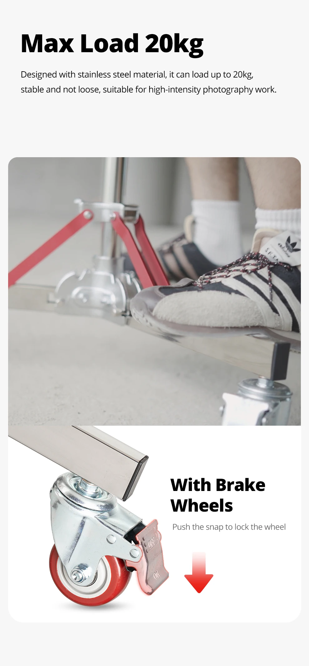 Description Picture 4 of itemAMBITFUL Heavy Duty Stainless Steel 300CM Light Stand +Wheel Load Bearing 20KG for Flash for high-intensity photography work