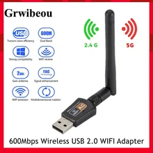 

Grwibeou Mini 600Mbps Wireless USB 2.0 WIFI Adapter Ethernet 2.4G 5G Dual Band WI-FI Network Card For Desktop Laptop Windows MAC