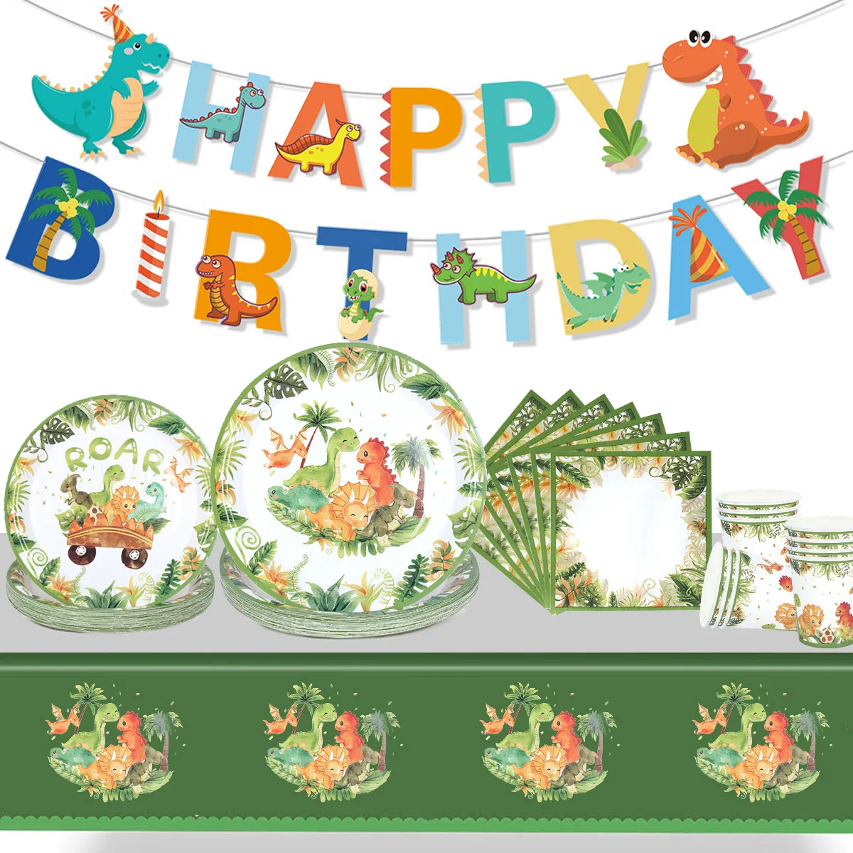 Dinosaurus 3e verjaardag decoraties, banner, brullende Dinosaurus 3e verjaardag decoraties, banner, brullende
