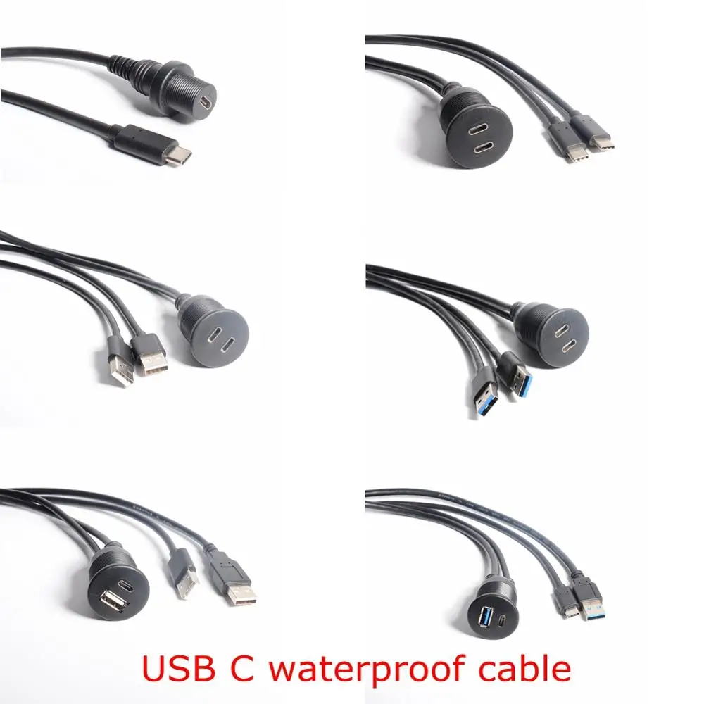 Usb-c Ip67 Cabo de Porta Dupla-tipo c Usb à Prova d Água 3.1 3.0 2.0 ip 67 Macho para Fêmea Painel de Montagem do Cabo de Extensão à Prova d Água 1m