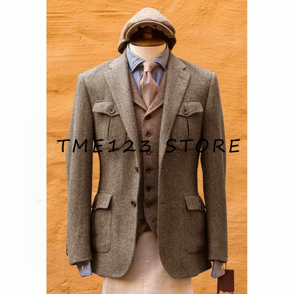 Herringbone Men's Jacket V Neck Single Breasted Business Casual Fashion Korean 2023 Autumn Luxury Brand Winter Jackets for Men 3