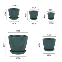 Flower Pot Round Planters Succulents Plant Pot with Tray Office Desktop Balcony Home Garden Decoration Outdoor Potted 5 Sizes 6
