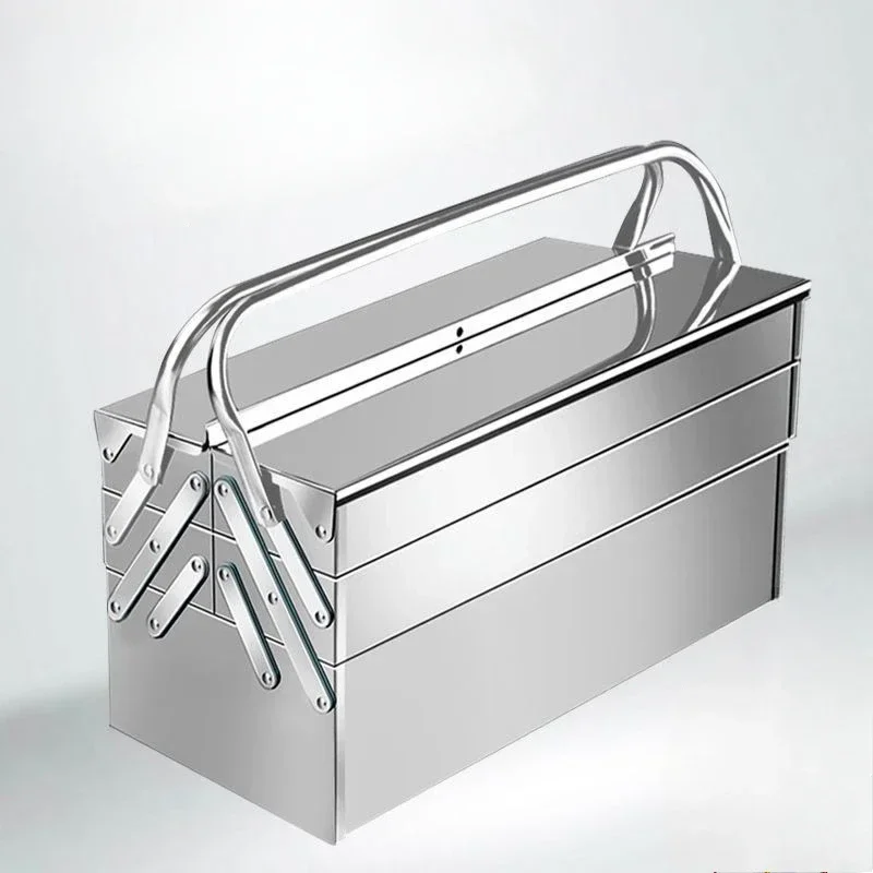 Thickened Stainless Steel Toolbox Multi-functional Three-layer Folding Professional Iron Tool Box Home Tools Packaging 5