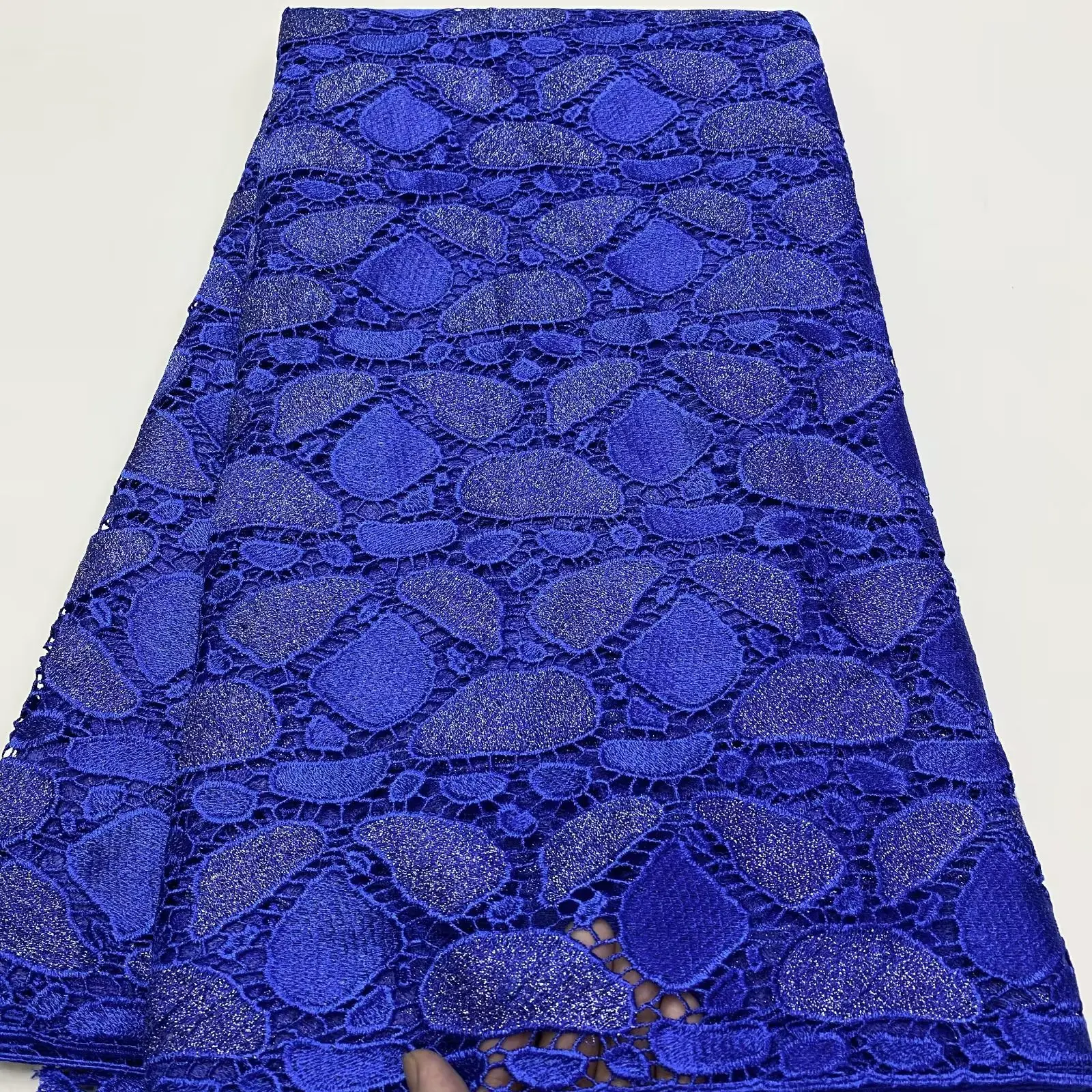 

Royal Blue Guipure Lace Fabric 2024 Good Quality African Cord Lace Latest French Fabric For Wedding sewing 5Yards