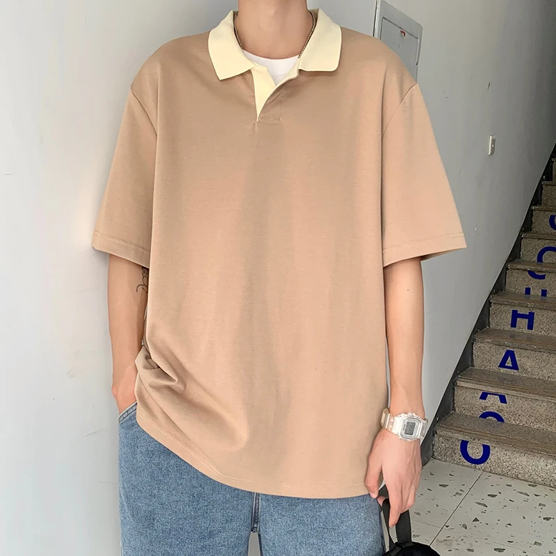 

Fashion Loose Short Sleeve Mens Tops Turn-down Collar Buttoned Casual Breathable Polo Shirt for Men Summer T Shirt Patchwork A40