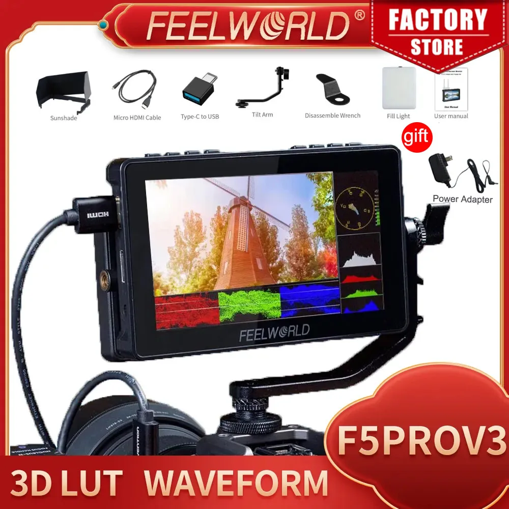 Feelworld F5 Pro V3 5.5 Pollici 3D Lut Touch Screen Dslr Monitor Da Campo Telecamera 4K Uscita Ingresso Hdmi Trasmissione Wireless A Led