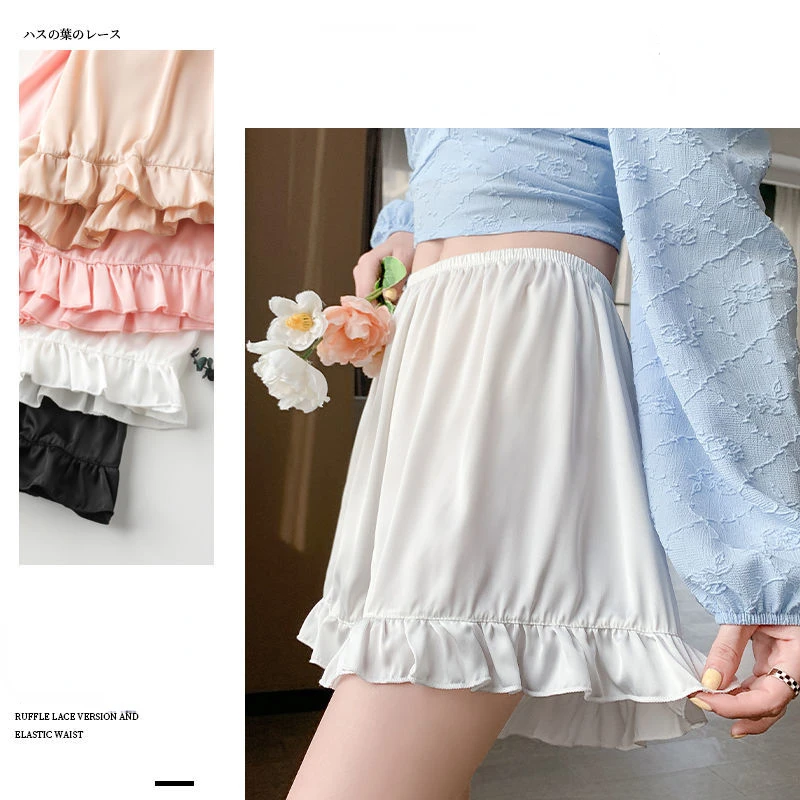 Safety Pants for Women in Summer New Style with Ruffled Edges Loose Fit Large Size Non Curled Edges White Bottom Shorts