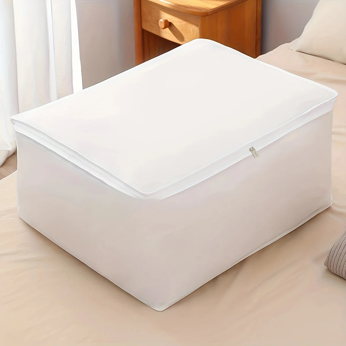 1pc-Large storage bag with lid, bedding storage container, comfort items, clothes, wardrobe, sturdy zipper 2