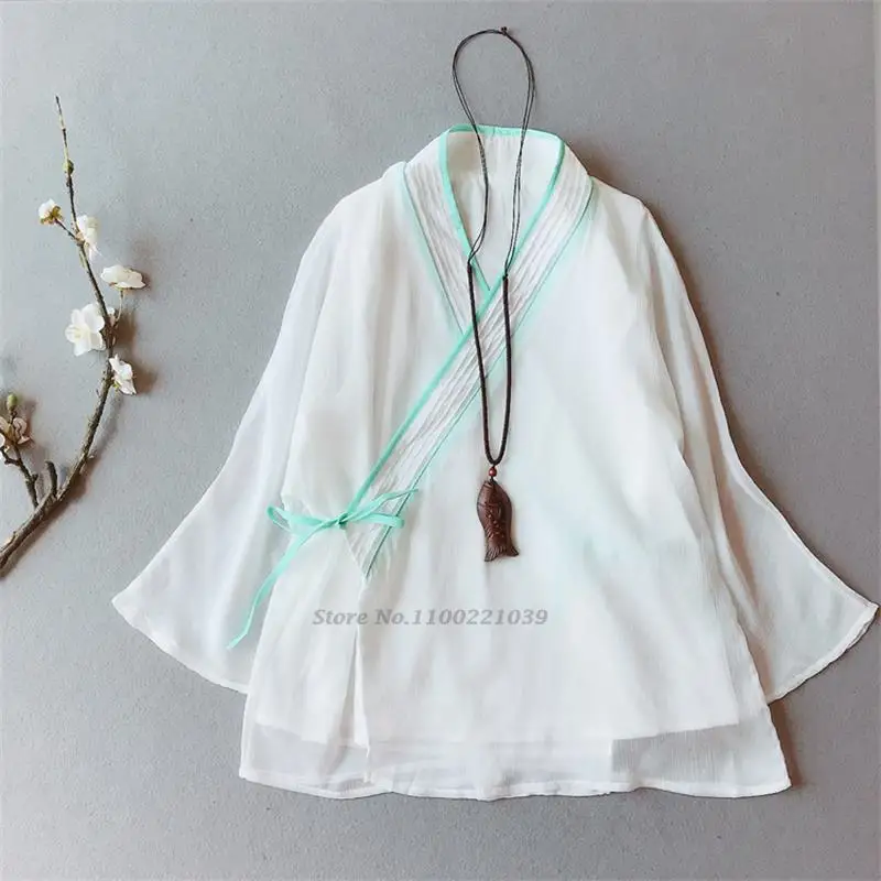 

2024 chinese vintage hanfu blouse women national loose chiffon blouse hanfu ethnic harajuku tea service hanfu oriental zen suit