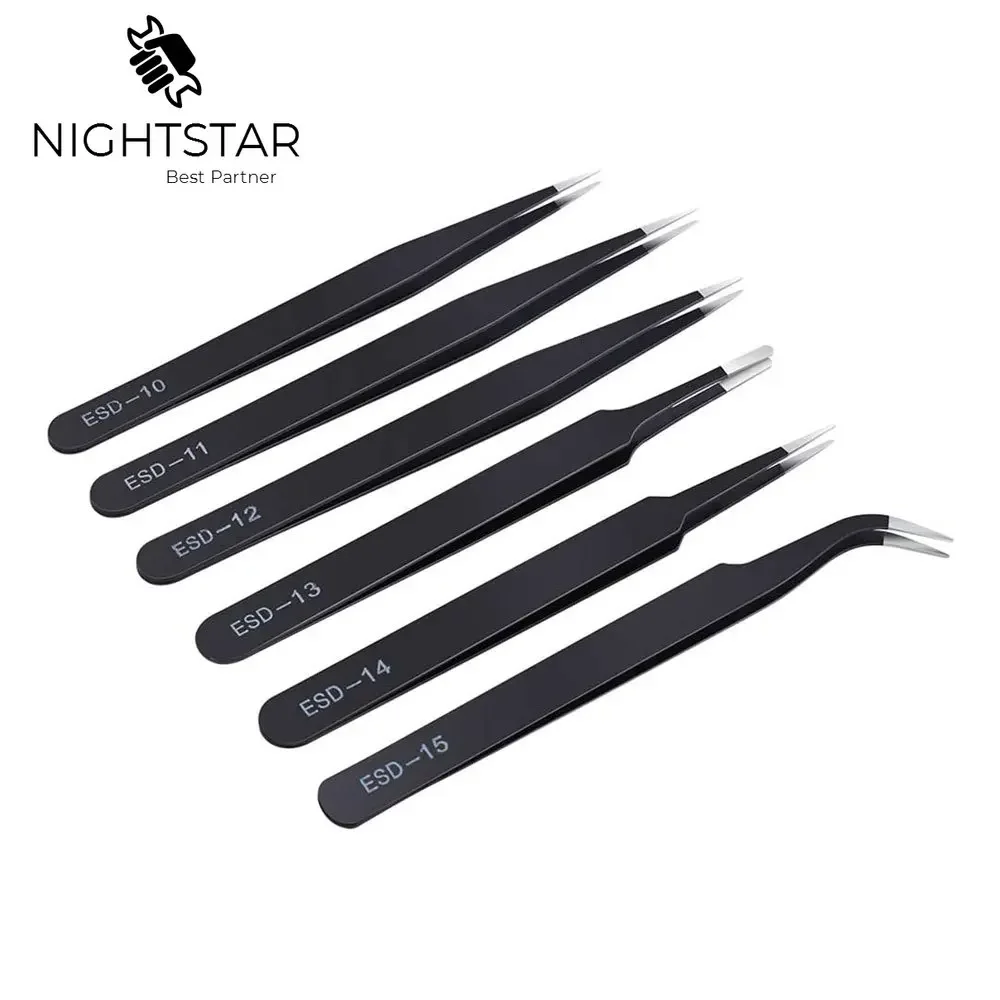 Anti-static Precision Tweezers Set Stainless Steel ESD Tweezers Electronic Repair Soldering Iron Tool for Beauty Eyelashes precision tweezers tweezer tool esd anti static tweezers soldering tweezers