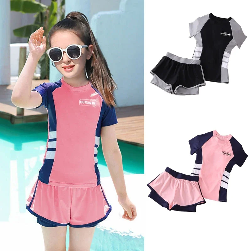 Children's Swimsuit Summer Girls Split Swimsuit Short Sleeve Sunscreen Swimsuits Professional Swimming Suit girls swimsuit