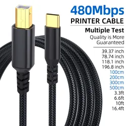 High - Speed USB 2.0 Printer Cable - USB C to USB B Cord for Efficient Data Sync and Easy Plug & Play (Black)