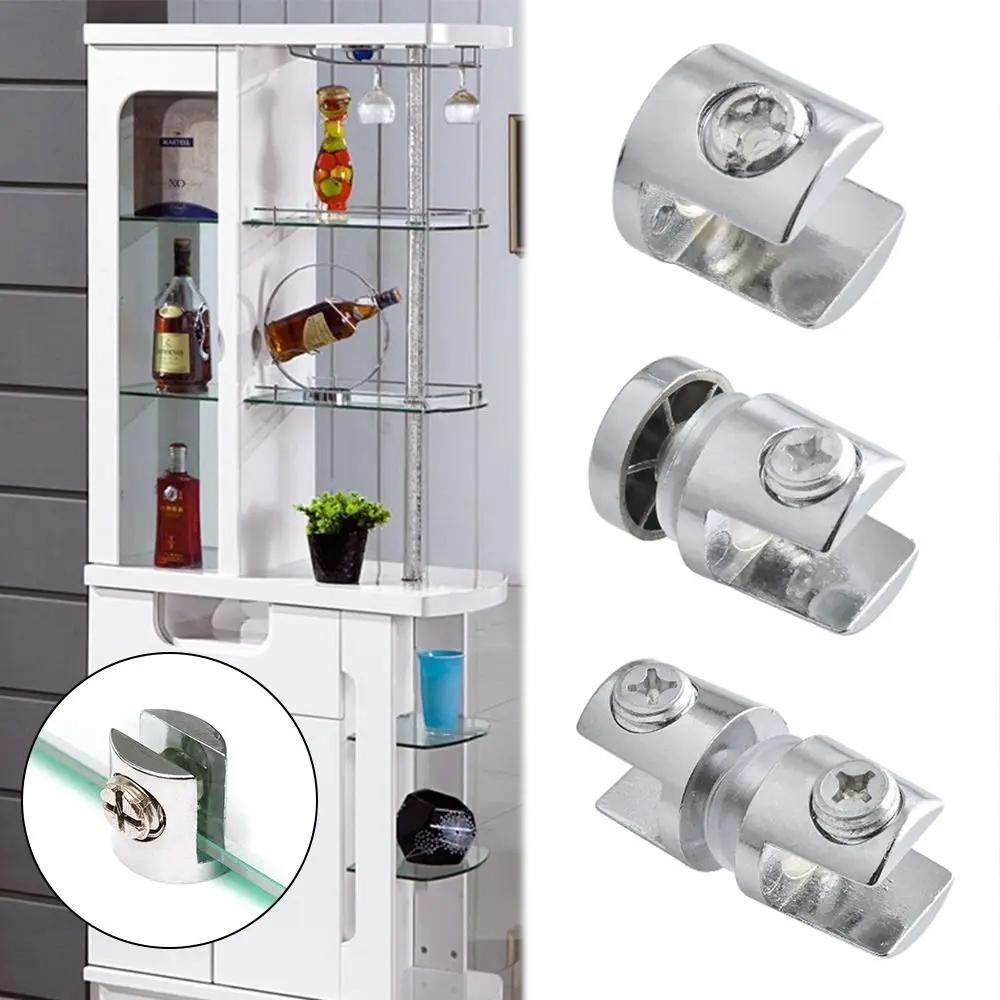 4pcs No Drilling Furniture Accessories Side Mounted Shelf Holder Glass Clamp Glass Plated Brackets Support Brackets Clamps