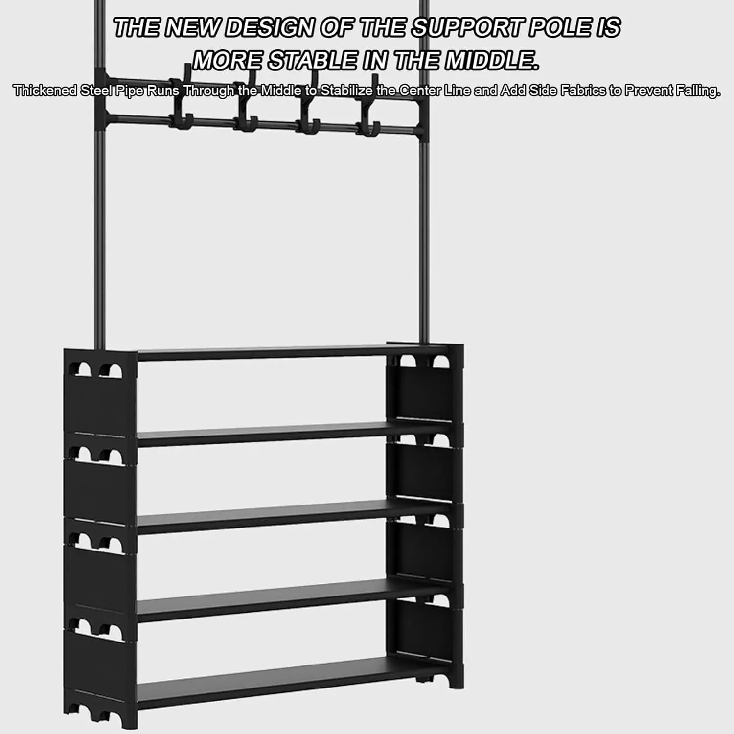 Coat Rack with 8 Coat Rack Hooks and Shoe Rack Hallway Tree with Shoe Storage Clothes with 5-Layer Shoe