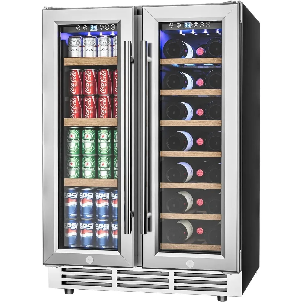 24" Wine Refrigerator Dual Zone Wines Cooler with Glass Door Built in Or Freestanding Under Counter Wine Fridge