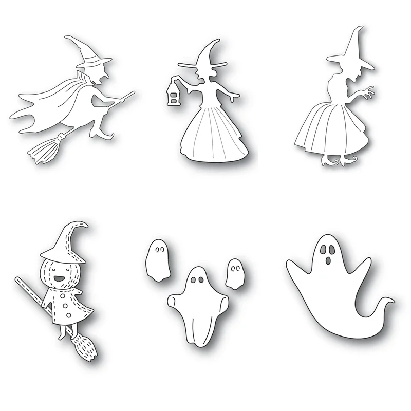 Lanterna Di Halloween Strega Volante Fantasmi Galleggianti Fustelle Per Il Nuovo Arrivo 2022 Scrapbooking Frame Card Craft Supplies No Stamp