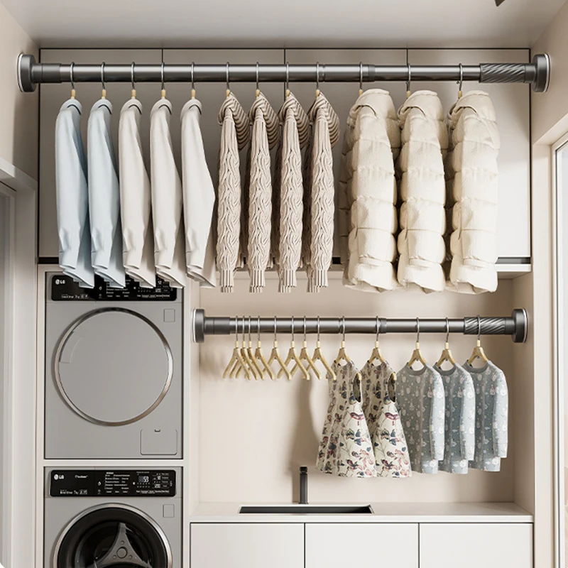 Clothes Drying Rack Laundry Room Hanger Rod No Punch