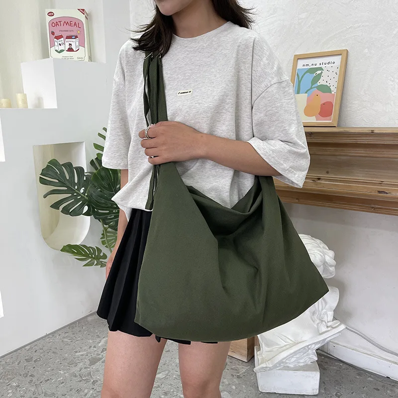 Solid Color Canvas Shoulder Bag Large Capacity Crossbody Bag Casual Shopping Bag with Adjustable Strap Handbag Daily Travel Bags