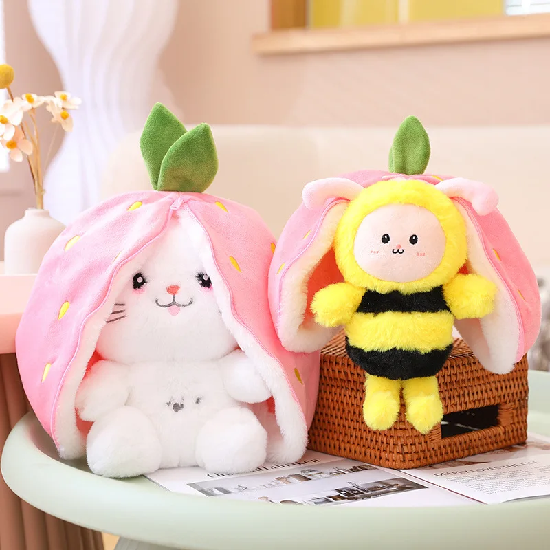 

Kawaii Fruit Transfigured Bunny Plush Toy Cute Carrot Strawberry Turn Into Rabbit Plush Toy Kids Birthday Christmas Gift